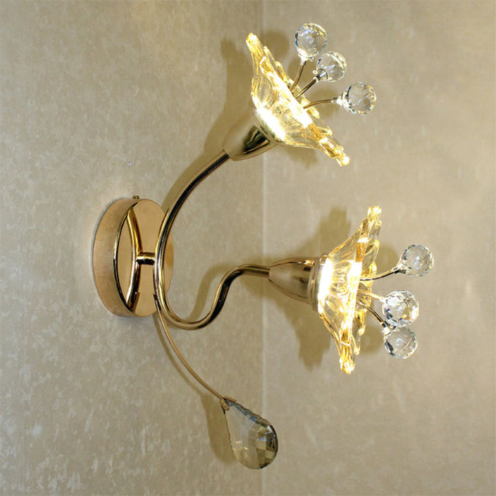 Skørter | Clear Crystal Glass Gold Wall Lamp Daisy Shade 2 Bulbs Traditional Wall Lamp for Nightstand