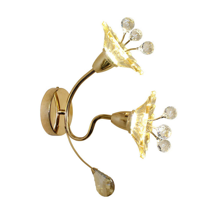 Skørter | Clear Crystal Glass Gold Wall Lamp Daisy Shade 2 Bulbs Traditional Wall Lamp for Nightstand