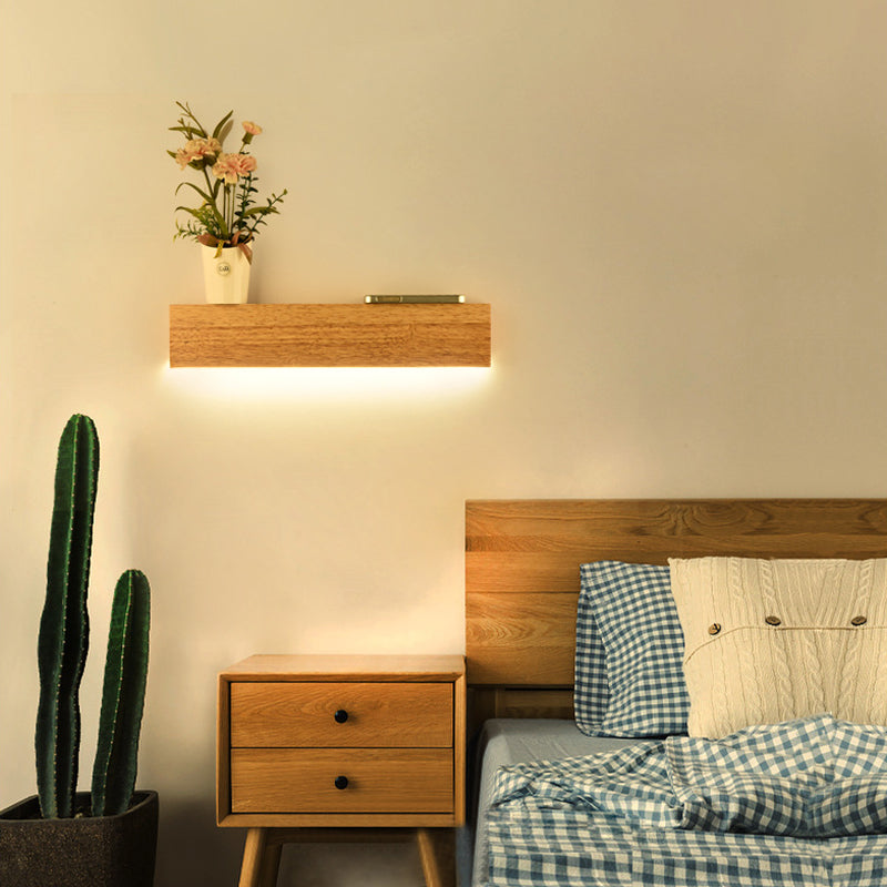 Skørter | Modern Linear Wooden Wall Lamp 1-Light LED Downlight Fixture for Bedroom