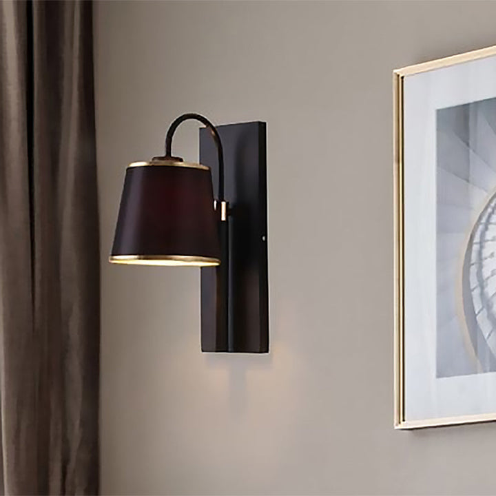 Lisslune | Tapered Bedroom Wall Light Black Fabric 1 Light Vintage Stylish Wall Lamp with Goose Neck Arm