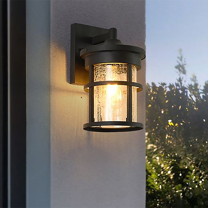 Skørter | Cylinder Outdoor Wall Light Vintage Crackle Glass 1 Light Black Wall Lamp, 6"/8" Wide