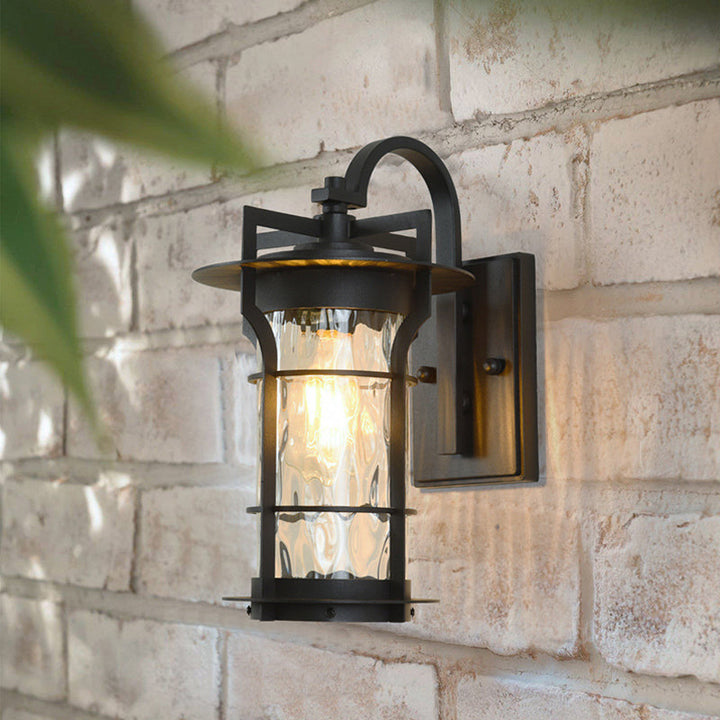 Lisslune | Clear Glass Black Wall Light Square/Rectangle 1-Light Coastal Wall Lamp Fixture with Iron Cage