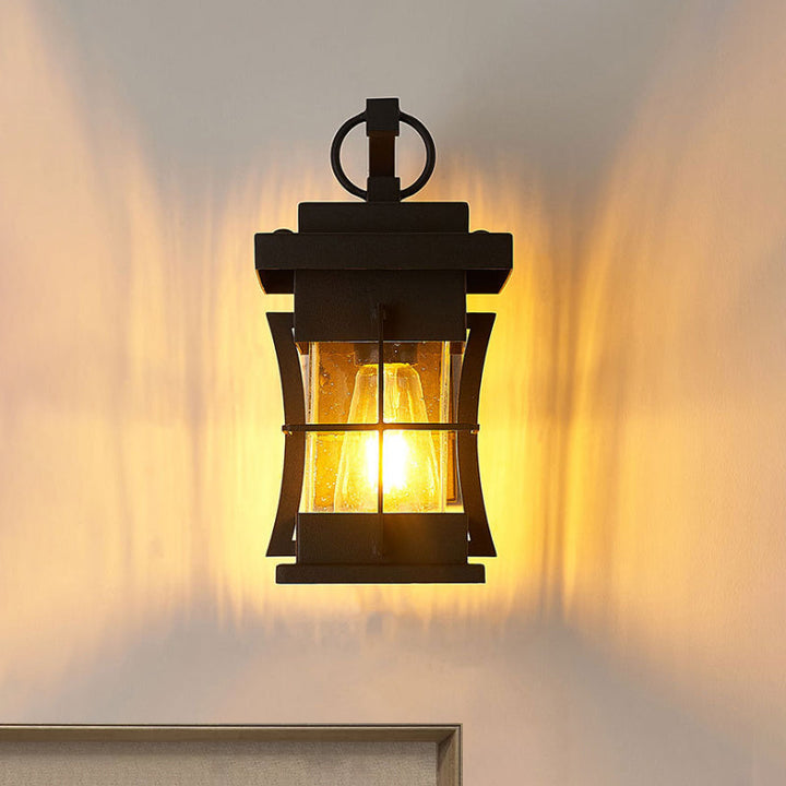 Lisslune | Clear Glass Black Wall Light Square/Rectangle 1-Light Coastal Wall Lamp Fixture with Iron Cage