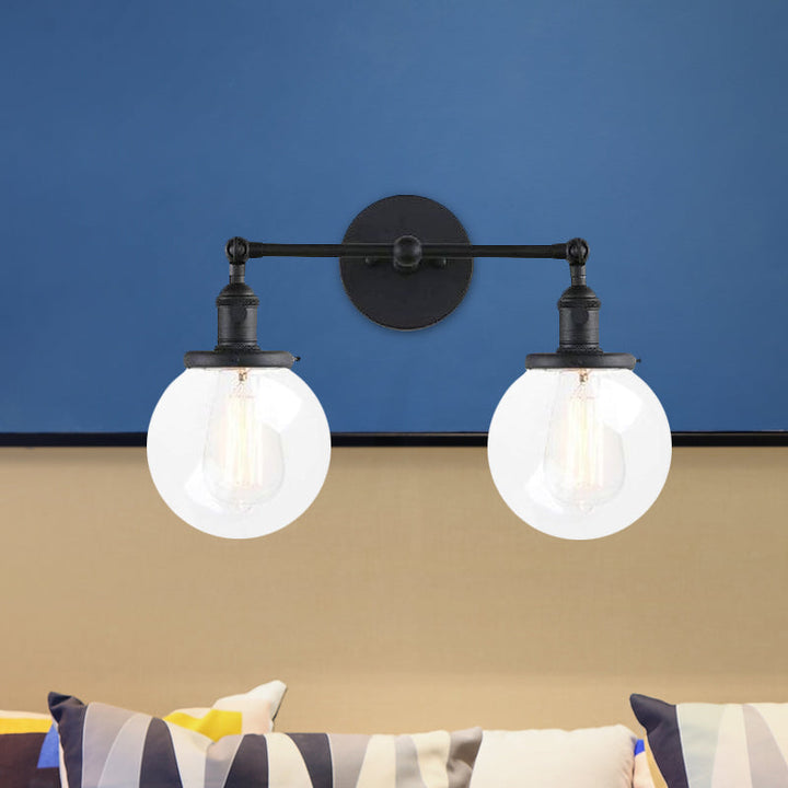 Lisslune | Round Living Room Wall Light Industrial Clear Glass 2-Lamp Black/Brass Wall Lamp for the Office