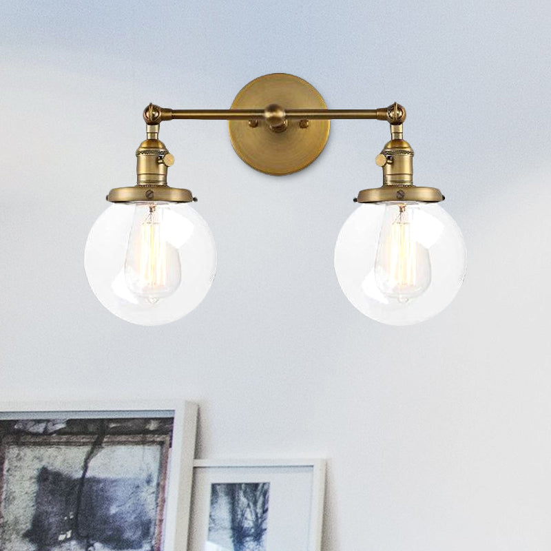 Lisslune | Round Living Room Wall Light Industrial Clear Glass 2-Lamp Black/Brass Wall Lamp for the Office