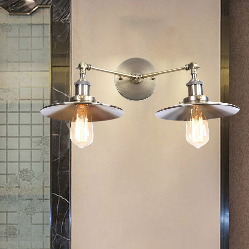 Lisslune | 2 Lamps Flat Shade Wall Lighting Industrial Style Brass/Rust Metal Wall Mounted Light for Hallway