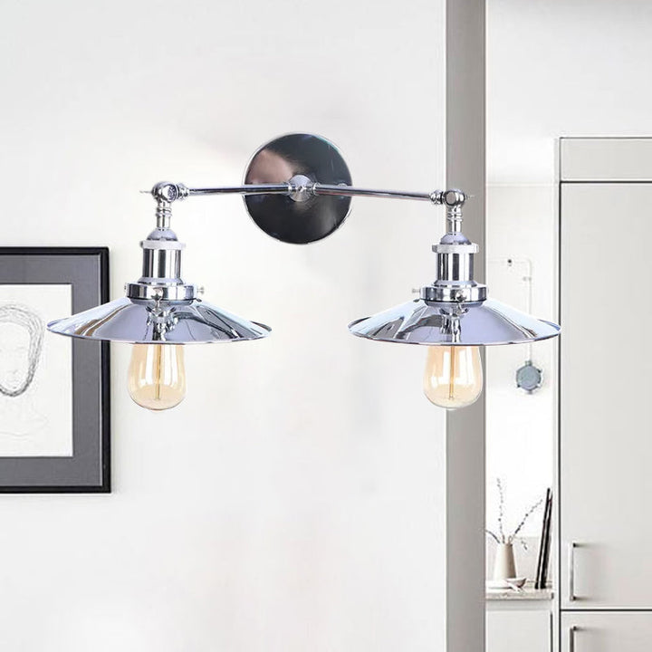 Lisslune | 2 Lamps Flat Shade Wall Lighting Industrial Style Brass/Rust Metal Wall Mounted Light for Hallway