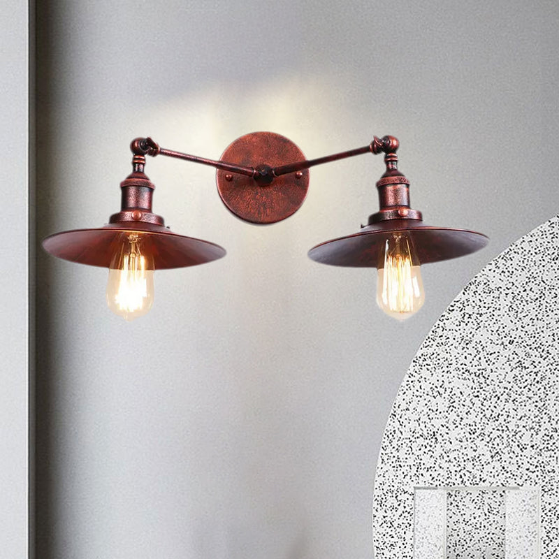 Lisslune | 2 Lamps Flat Shade Wall Lighting Industrial Style Brass/Rust Metal Wall Mounted Light for Hallway