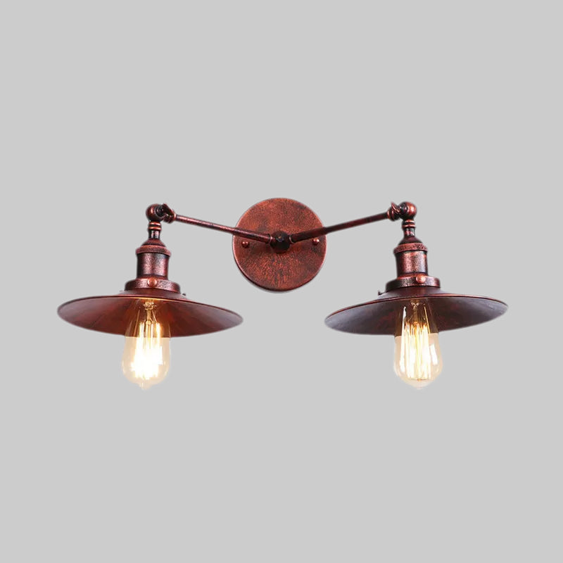 Lisslune | 2 Lamps Flat Shade Wall Lighting Industrial Style Brass/Rust Metal Wall Mounted Light for Hallway
