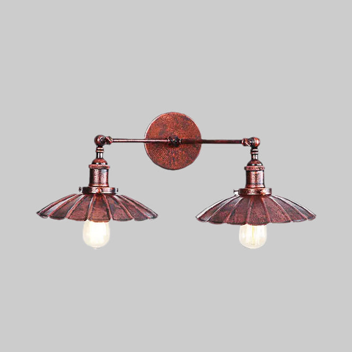 Lisslune | Antique Stylish Ribbed Edge Wall Lamp 2 Heads Metal Wall Mounted Light in Brass/Rust for Bedroom