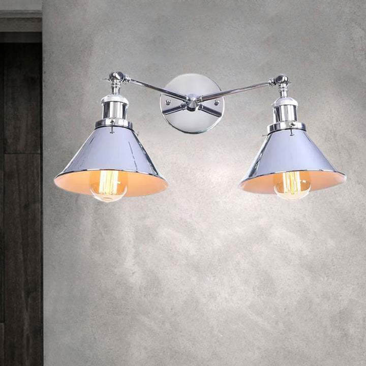 Lisslune | Tapered Umbrella Iron Wall Mount Light Industrial Vintage 2 Heads Farmhouse Wall Mount Light in Black/Brass
