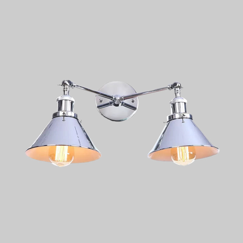 Lisslune | Tapered Umbrella Iron Wall Mount Light Industrial Vintage 2 Heads Farmhouse Wall Mount Light in Black/Brass