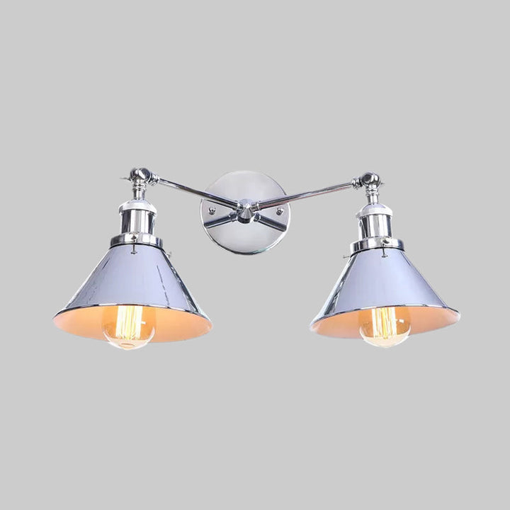 Lisslune | Tapered Umbrella Iron Wall Mount Light Industrial Vintage 2 Heads Farmhouse Wall Mount Light in Black/Brass
