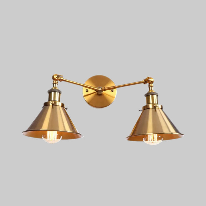 Lisslune | Tapered Umbrella Iron Wall Mount Light Industrial Vintage 2 Heads Farmhouse Wall Mount Light in Black/Brass