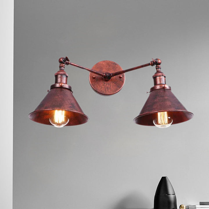 Lisslune | Tapered Umbrella Iron Wall Mount Light Industrial Vintage 2 Heads Farmhouse Wall Mount Light in Black/Brass
