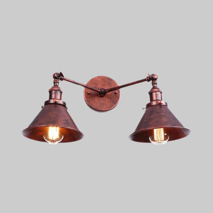 Lisslune | Tapered Umbrella Iron Wall Mount Light Industrial Vintage 2 Heads Farmhouse Wall Mount Light in Black/Brass