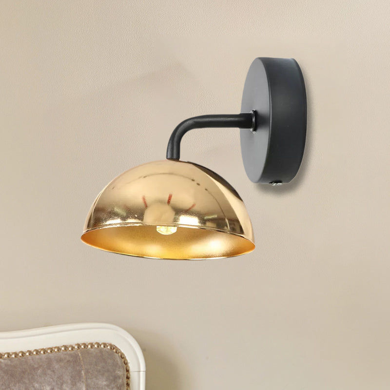 Lisslune | 1 Light Wall Lamp Industrial Dome Shade Metal Down Wall Light with Curved Arm in Black/Bronze for Bedroom