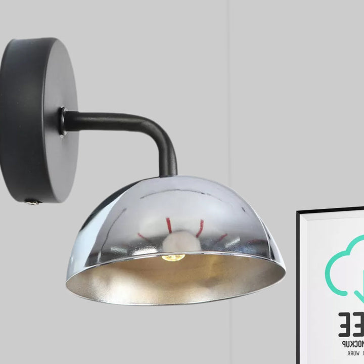 Lisslune | 1 Light Wall Lamp Industrial Dome Shade Metal Down Wall Light with Curved Arm in Black/Bronze for Bedroom