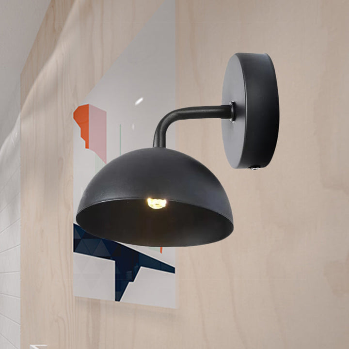 Lisslune | 1 Light Wall Lamp Industrial Dome Shade Metal Down Wall Light with Curved Arm in Black/Bronze for Bedroom