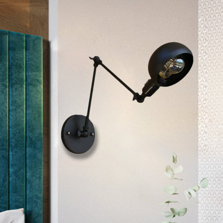 Lisslune | 1 head wall-mounted light loft style dome shade metal adjustable wall lamp in black for bedroom