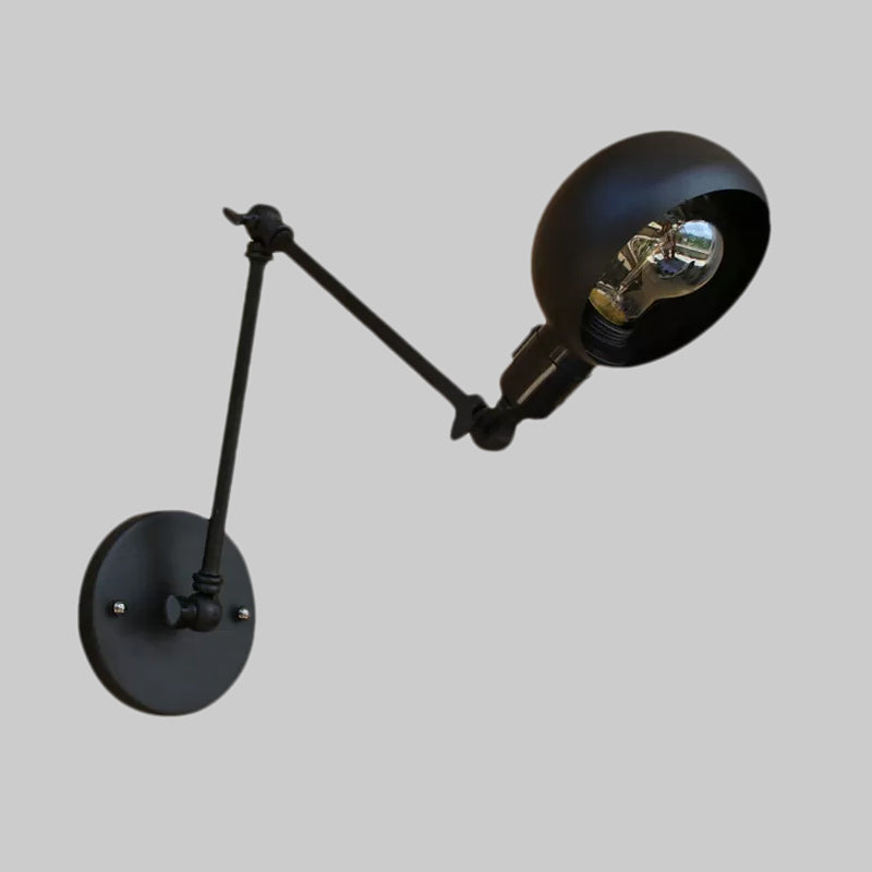 Lisslune | 1 head wall-mounted light loft style dome shade metal adjustable wall lamp in black for bedroom