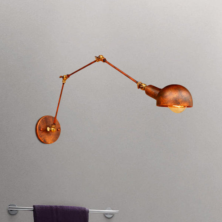 Lisslune | 4"/6.5" Dia Domed Metal Wall Lamp Fixture Vintage Style 1 Head Study Room Adjustable Wall Light in Rust