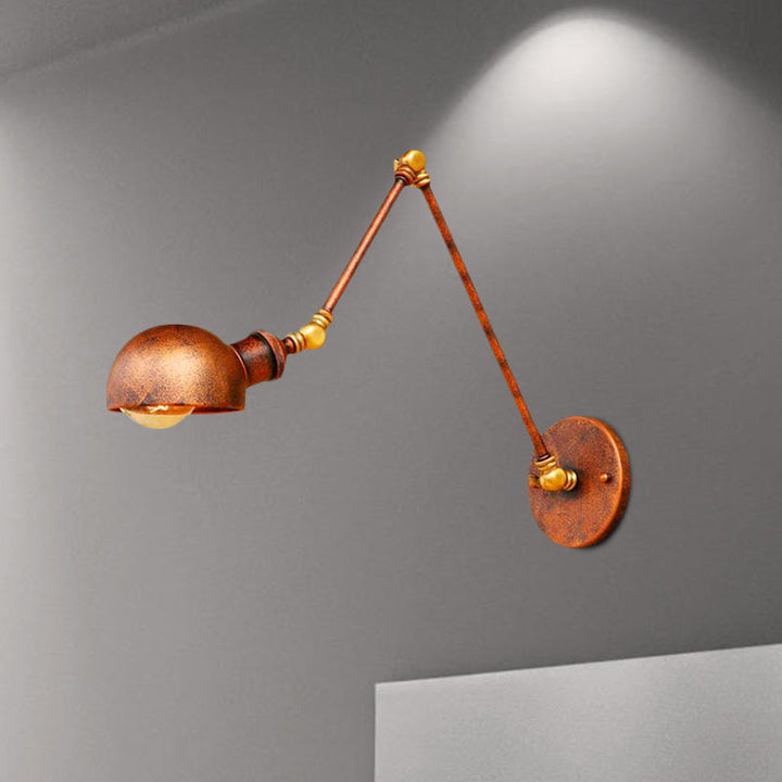 Lisslune | 4"/6.5" Dia Domed Metal Wall Lamp Fixture Vintage Style 1 Head Study Room Adjustable Wall Light in Rust
