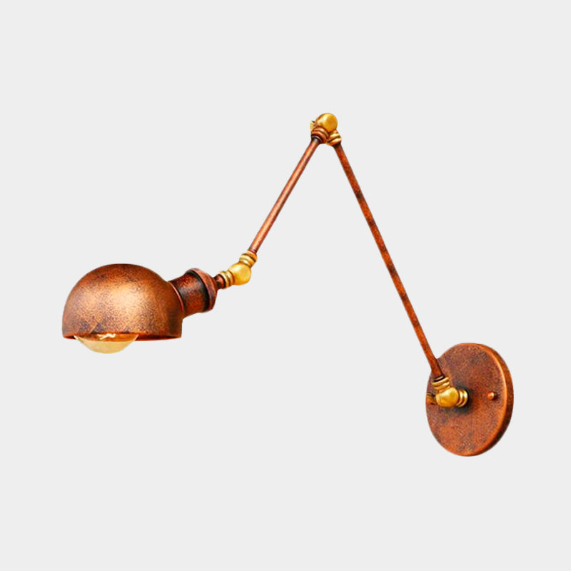 Lisslune | 4"/6.5" Dia Domed Metal Wall Lamp Fixture Vintage Style 1 Head Study Room Adjustable Wall Light in Rust