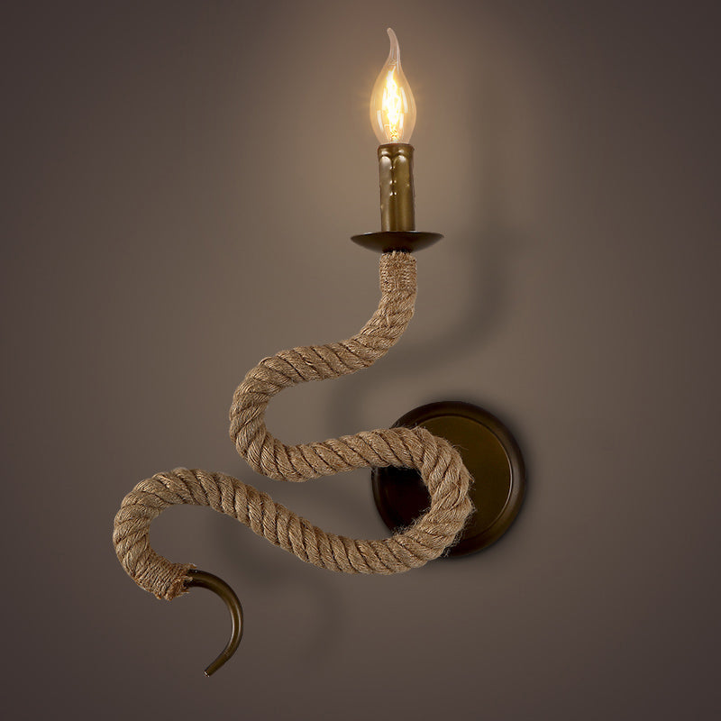 Lisslune | Candle Holder Ropestone Wall Lamp with Curved Design Vintage 1 Light Bedroom Wall Mounted Lamp in Bronze