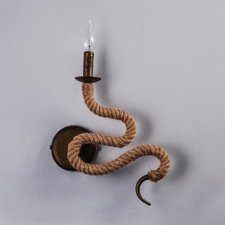 Lisslune | Candle Holder Ropestone Wall Lamp with Curved Design Vintage 1 Light Bedroom Wall Mounted Lamp in Bronze