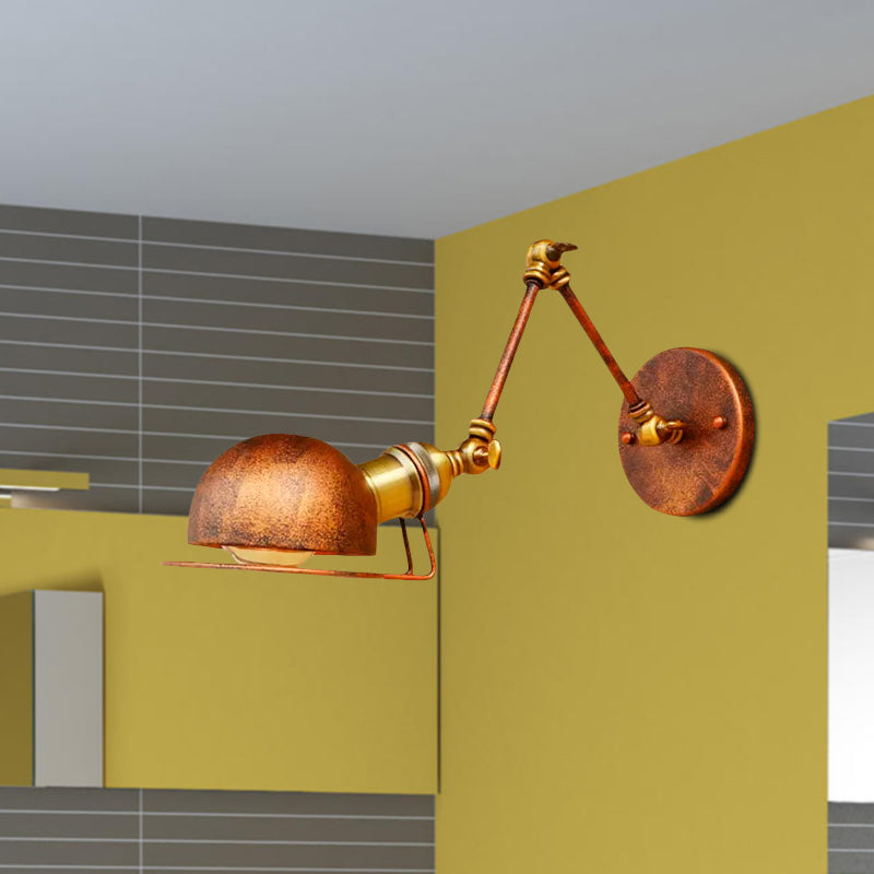 Lisslune | Vintage Industrial Bowl Wall Lamp 1 Light Iron Wall Lamp with Rotatable Arm in Black/Metal