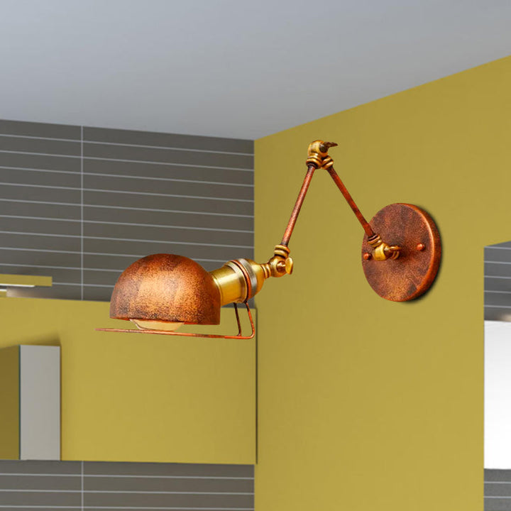 Lisslune | Vintage Industrial Bowl Wall Lamp 1 Light Iron Wall Lamp with Rotatable Arm in Black/Metal