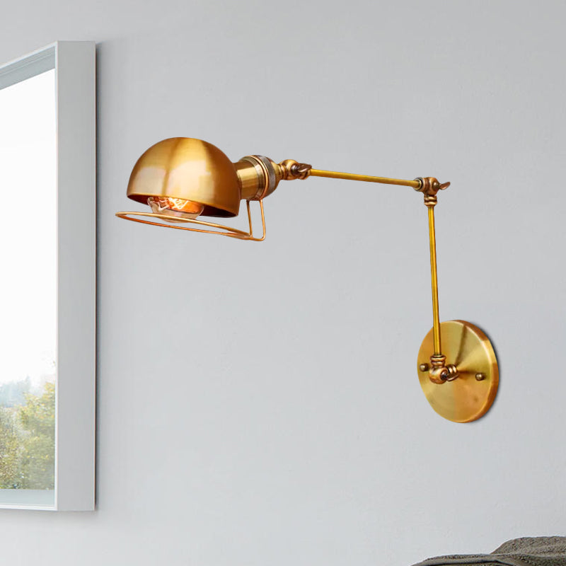 Lisslune | Vintage Industrial Bowl Wall Lamp 1 Light Iron Wall Lamp with Rotatable Arm in Black/Metal