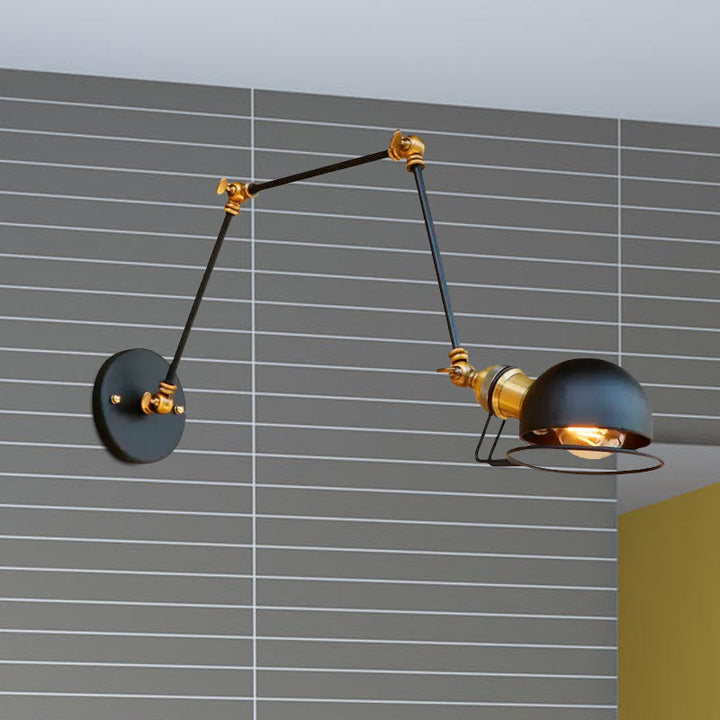 Lisslune | Vintage Industrial Bowl Wall Lamp 1 Light Iron Wall Lamp with Rotatable Arm in Black/Metal