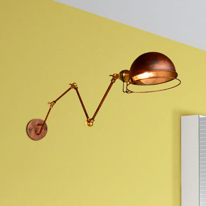 Lisslune | Vintage Industrial Bowl Wall Lamp 1 Light Iron Wall Lamp with Rotatable Arm in Black/Metal
