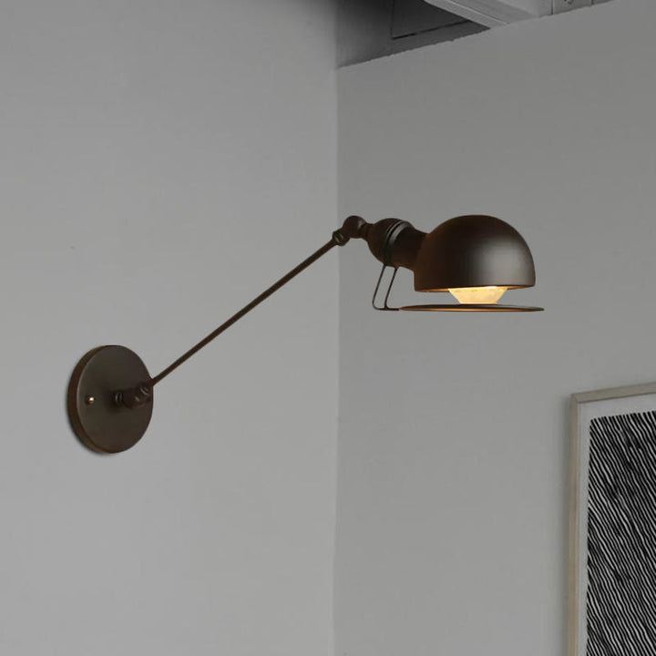 Lisslune | Vintage Industrial Bowl Wall Lamp 1 Light Iron Wall Lamp with Rotatable Arm in Black/Metal