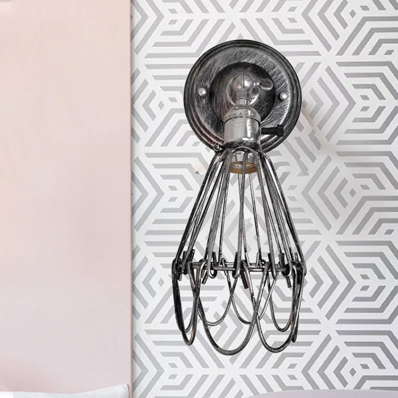 Skørter | Cast iron wire protection wall lighting farmhouse style 1 bulb restaurant swivel sconce lamp in black/bronze