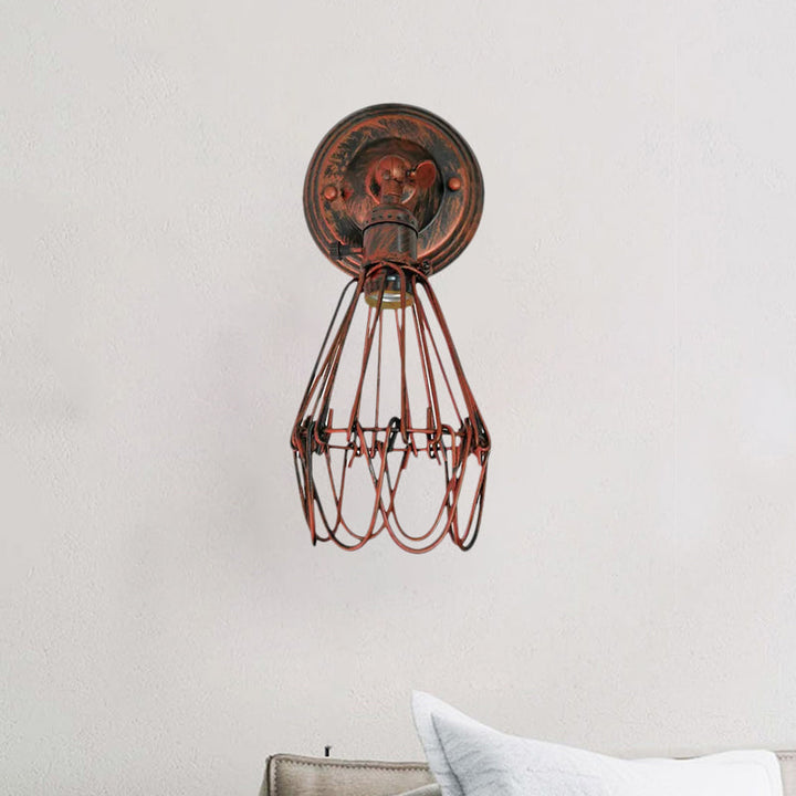 Skørter | Cast iron wire protection wall lighting farmhouse style 1 bulb restaurant swivel sconce lamp in black/bronze