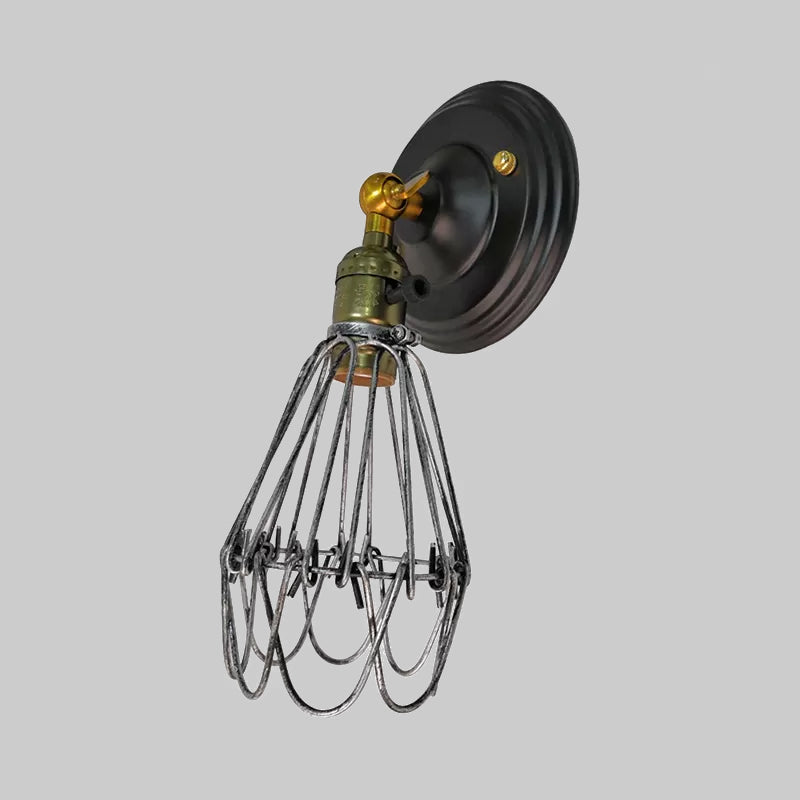 Skørter | Cast iron wire protection wall lighting farmhouse style 1 bulb restaurant swivel sconce lamp in black/bronze