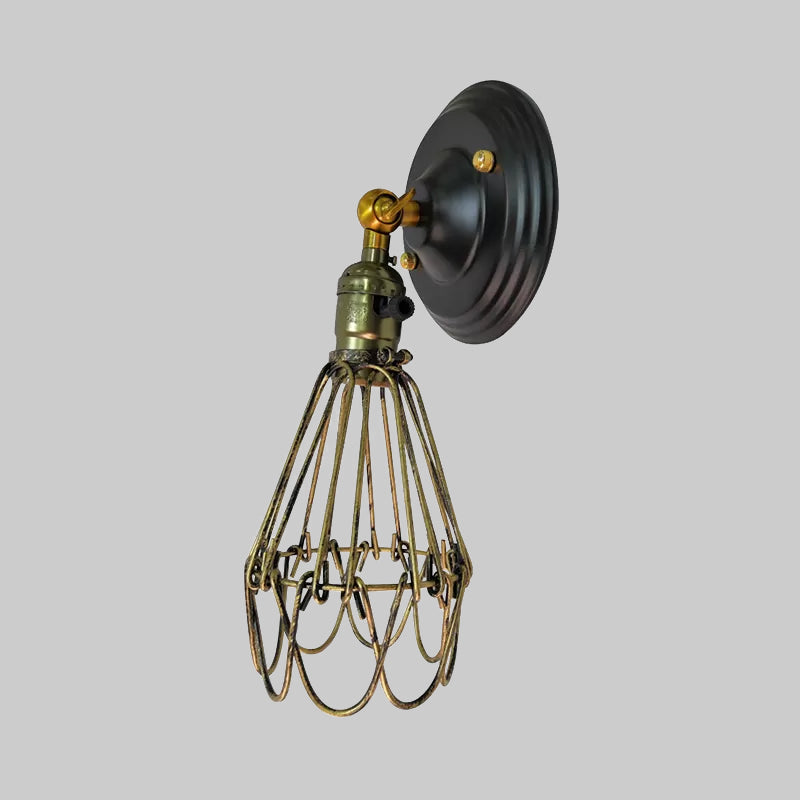 Skørter | Cast iron wire protection wall lighting farmhouse style 1 bulb restaurant swivel sconce lamp in black/bronze
