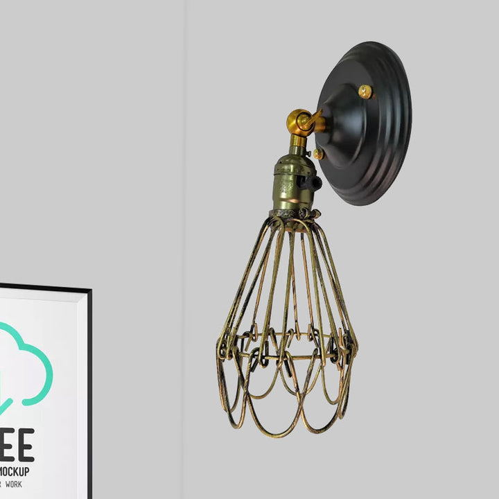 Skørter | Cast iron wire protection wall lighting farmhouse style 1 bulb restaurant swivel sconce lamp in black/bronze