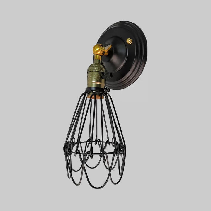 Skørter | Cast iron wire protection wall lighting farmhouse style 1 bulb restaurant swivel sconce lamp in black/bronze
