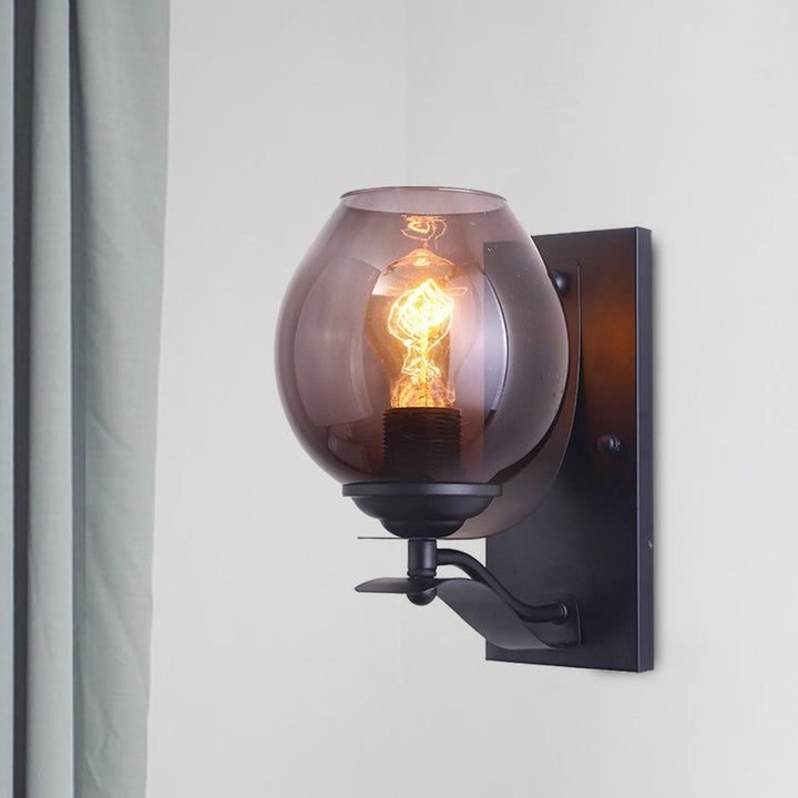 Lisslune | A light wall lamp with ball shade gray glass industrial café lighting fixture in black
