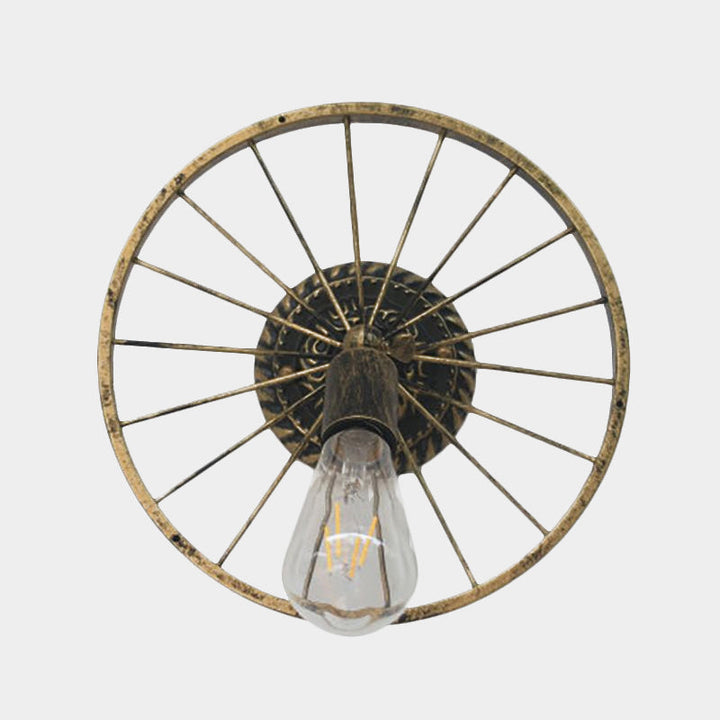 Lisslune | Black/Bronze Wheel Design Wall Sconce Lamp with Open Bulb Farmhouse Style Metal 1 Light Restaurant Sconce Light