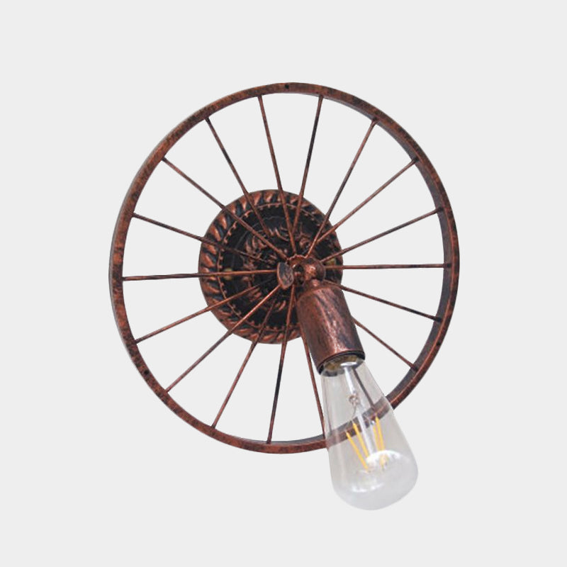 Lisslune | Black/Bronze Wheel Design Wall Sconce Lamp with Open Bulb Farmhouse Style Metal 1 Light Restaurant Sconce Light