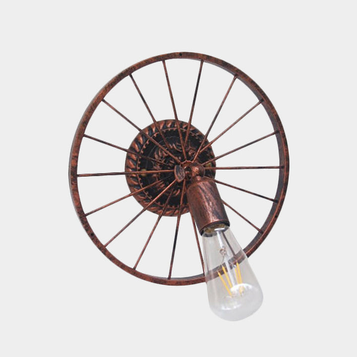 Lisslune | Black/Bronze Wheel Design Wall Sconce Lamp with Open Bulb Farmhouse Style Metal 1 Light Restaurant Sconce Light