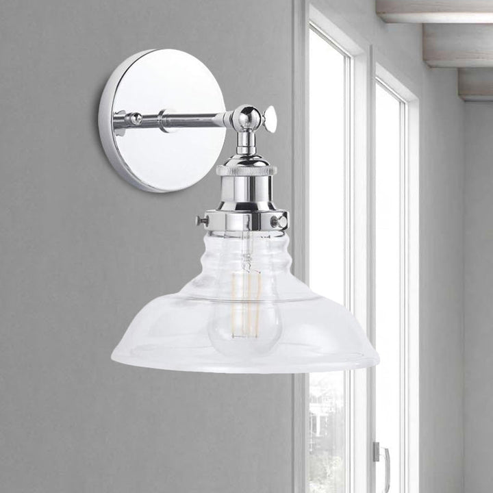Lisslune | Clear Glass Chrome/Nickel Wall Light Barn 1-Bulb Industrial Wall Lamp for the Kitchen