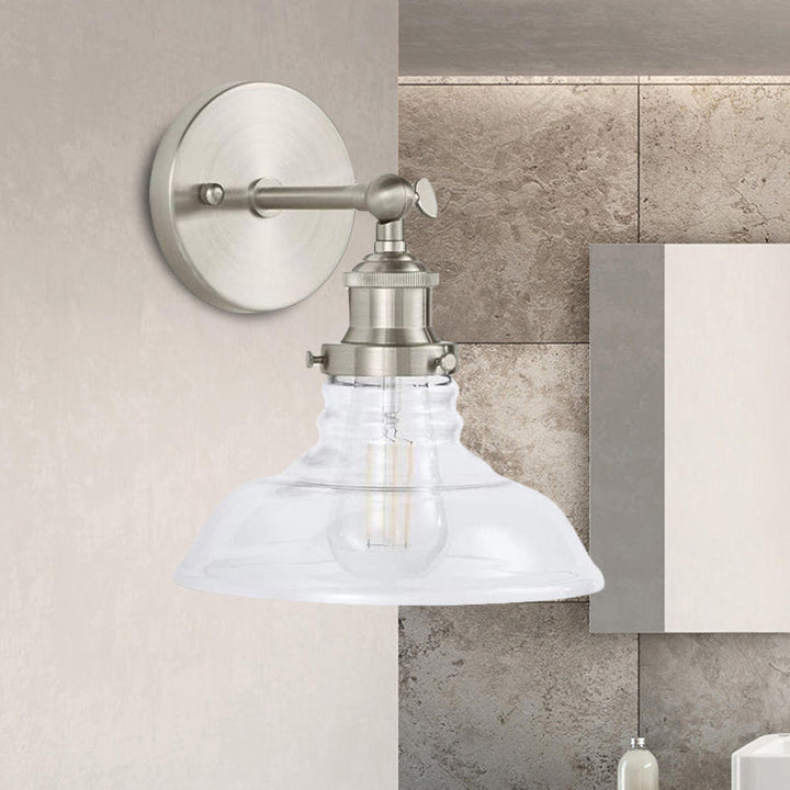 Lisslune | Clear Glass Chrome/Nickel Wall Light Barn 1-Bulb Industrial Wall Lamp for the Kitchen