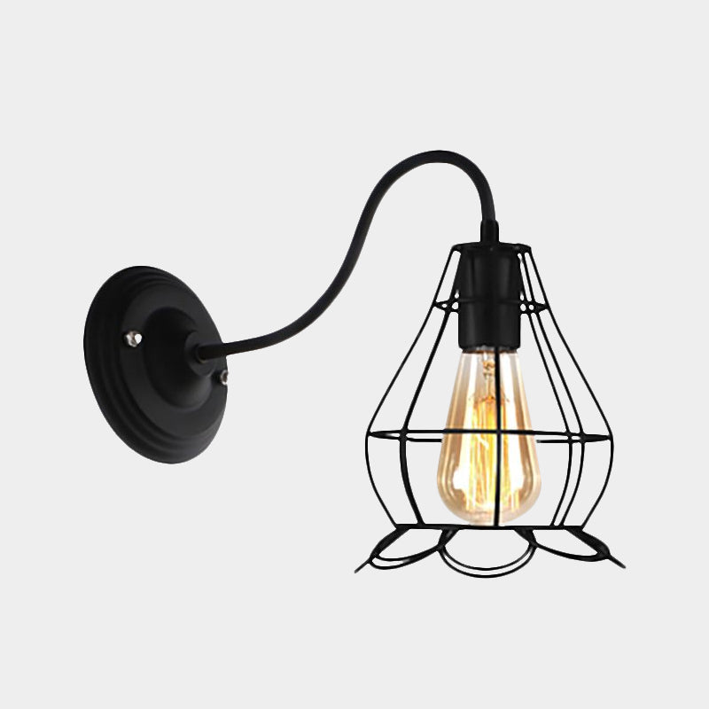 Lisslune | Black 1 Head Wall Lamp Vintage Industrial Metal Bottle/Rectangular Wall Light Wall Lamp with Wire Frame for Café
