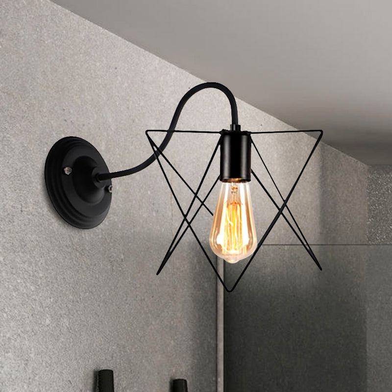 Lisslune | Black 1 Head Wall Lamp Vintage Industrial Metal Bottle/Rectangular Wall Light Wall Lamp with Wire Frame for Café
